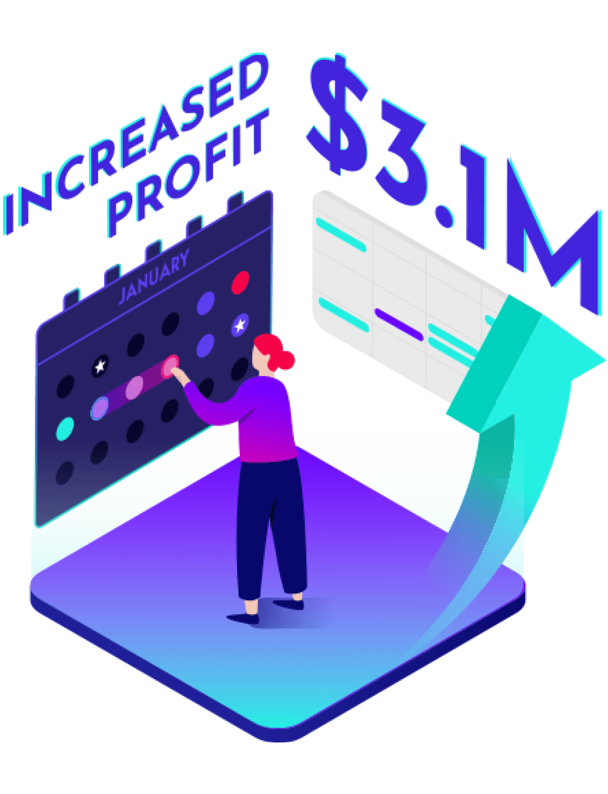 Man consulting a calendar with the words increased profit $3.1 M