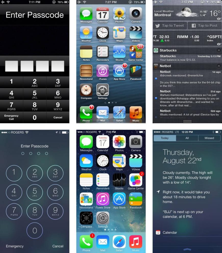 iOS 7 flat redesign highlights